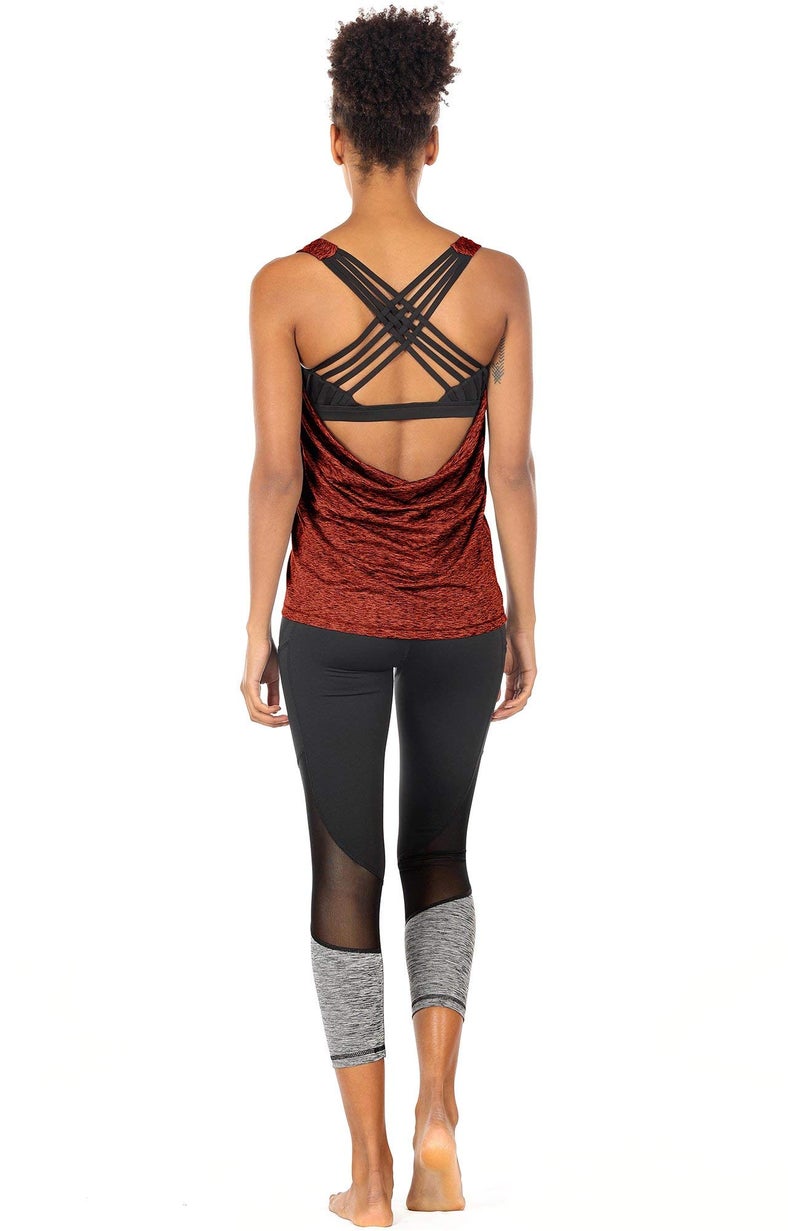 icyzone Yoga Tops Workouts Clothes Activewear Built in Bra Tank Tops for Women (M, Burnt Ochre) - Image 4